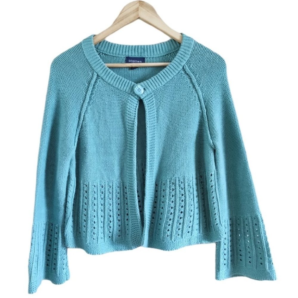 Preppy Style Button Front Knit Cardigan Medium
